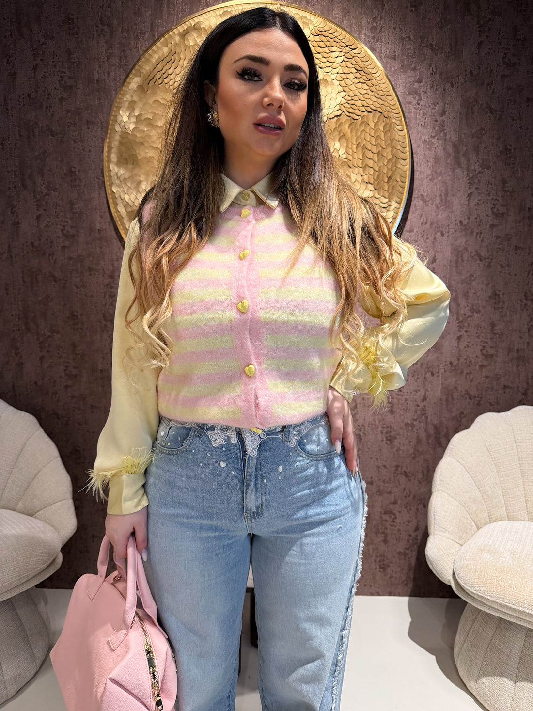 Gilet a righe con bottoni cuore - R.a. Boutique