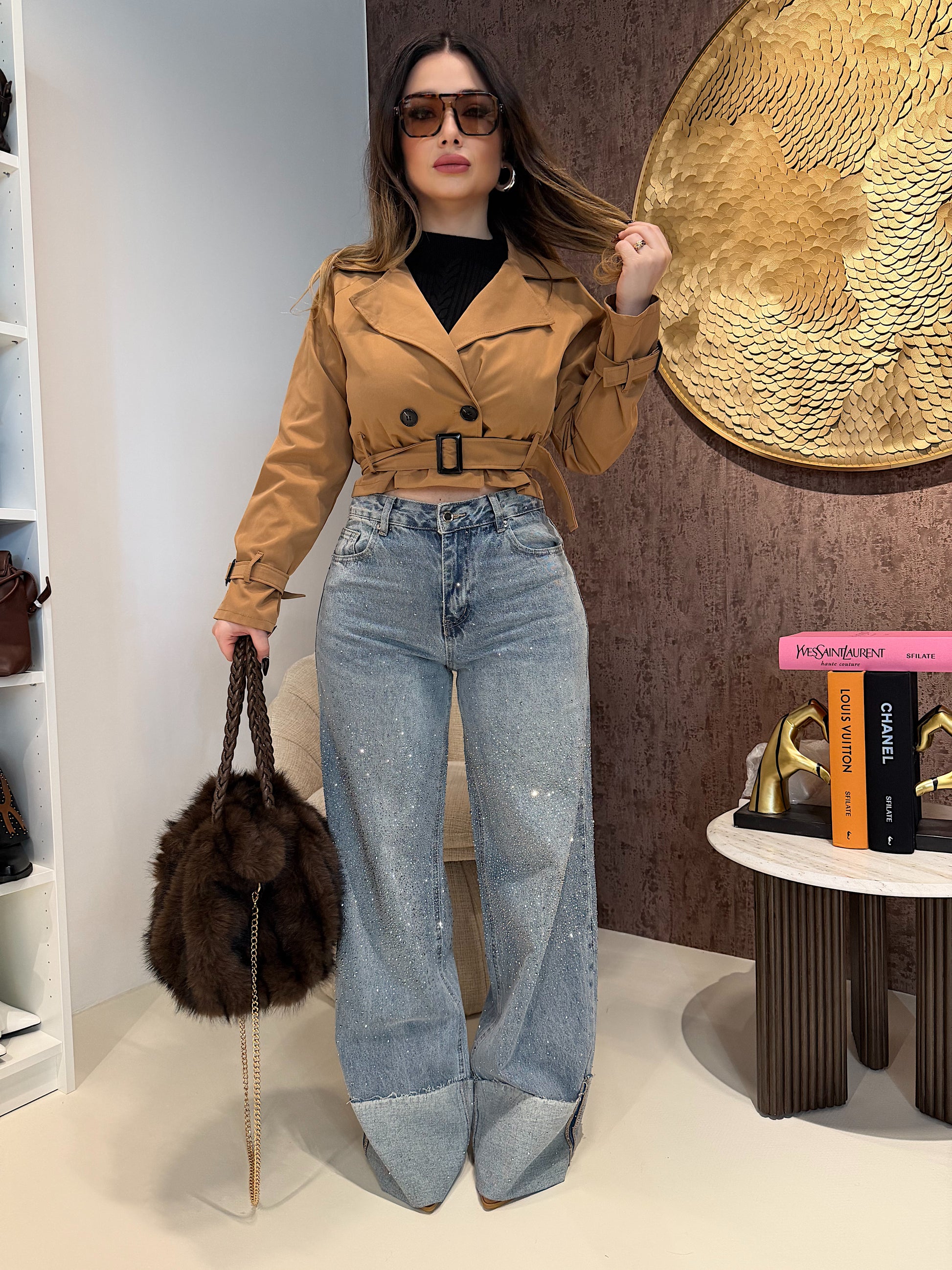 Jeans con risvolto e strass - R.a. Boutique