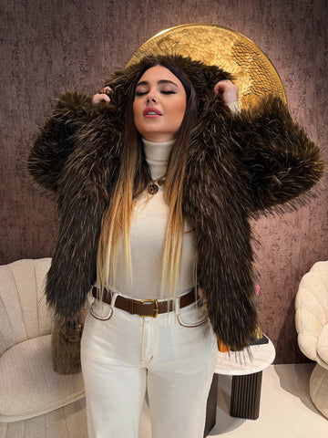 Giacca in Eco-Pelliccia con cappuccio over