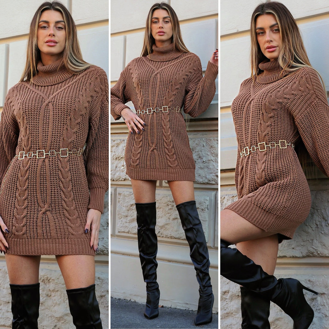 Abito in maglia choco con trecce - R.a. Boutique 