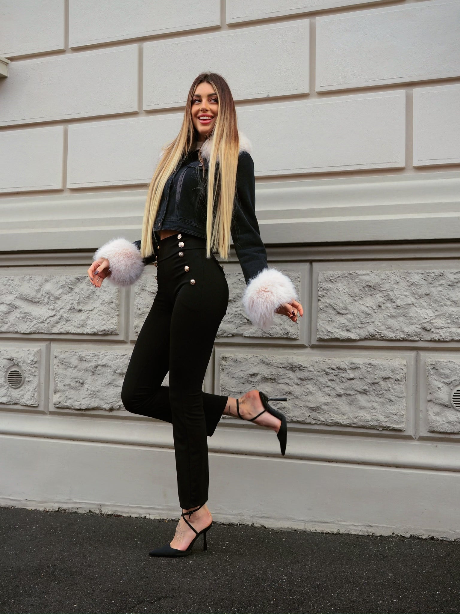 Giaccone in jeans con pelo - R.a. Boutique 