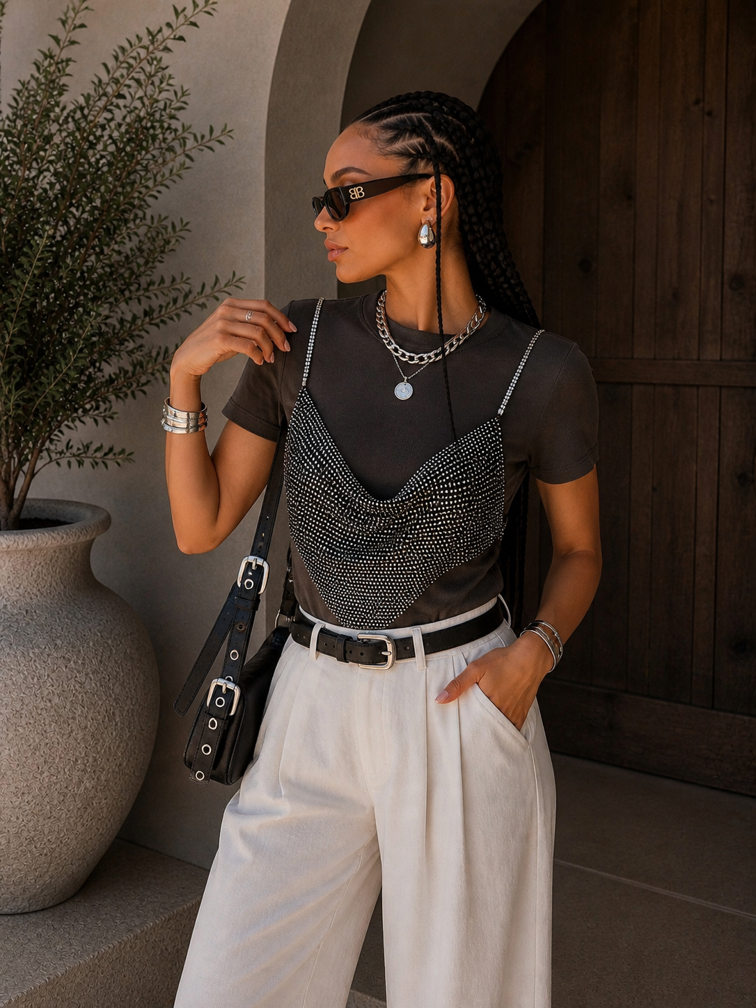 T-Shirt Basic con Top in Strass Staccabile - R.a. Boutique