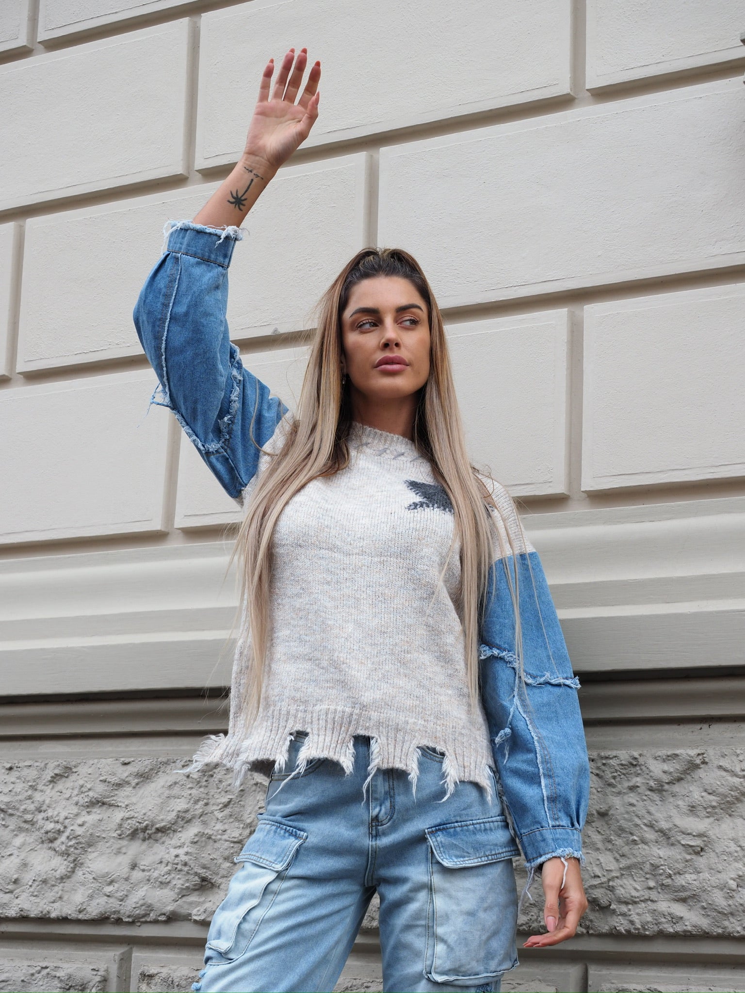 Maglione over con dettaglio in jeans - R.a. Boutique 