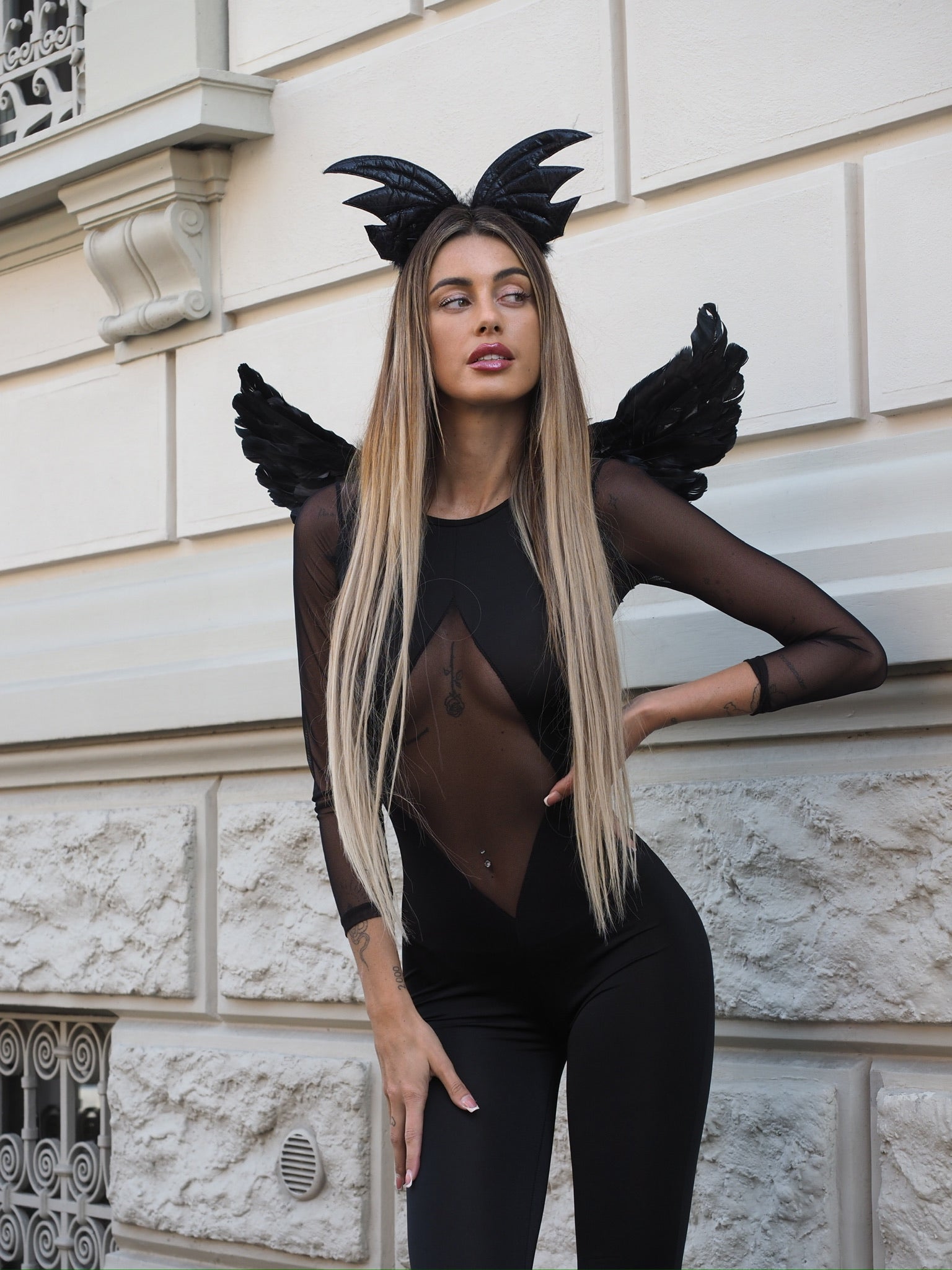 Tuta aderente con trasparenza (Dark Angel) - R.a. Boutique 