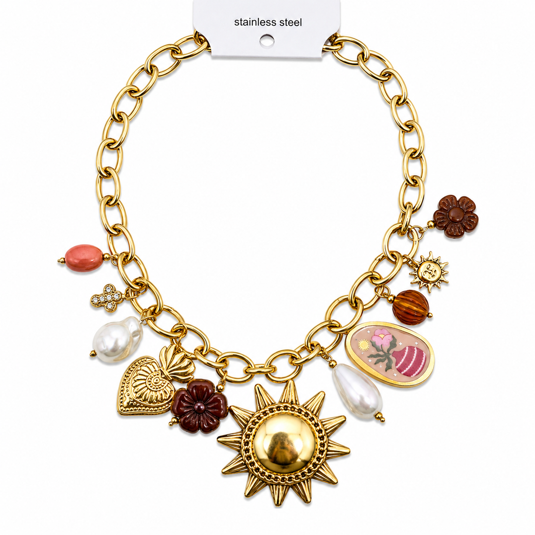 Collana Sole Dorato con fiori bordeaux - R.a. Boutique