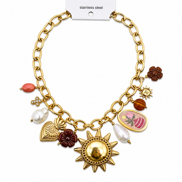 Collana Sole Dorato con fiori bordeaux - R.a. Boutique