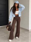 Pantalone a Zampa con Cucitura Frontale – Marrone Chocolate - R.a. Boutique