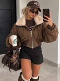 Giacca Bomber Marrone con Collo Teddy Panna - R.a. Boutique
