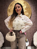 Camicia Ricamata Floreale con Dettagli Gioiello - R.a. Boutique