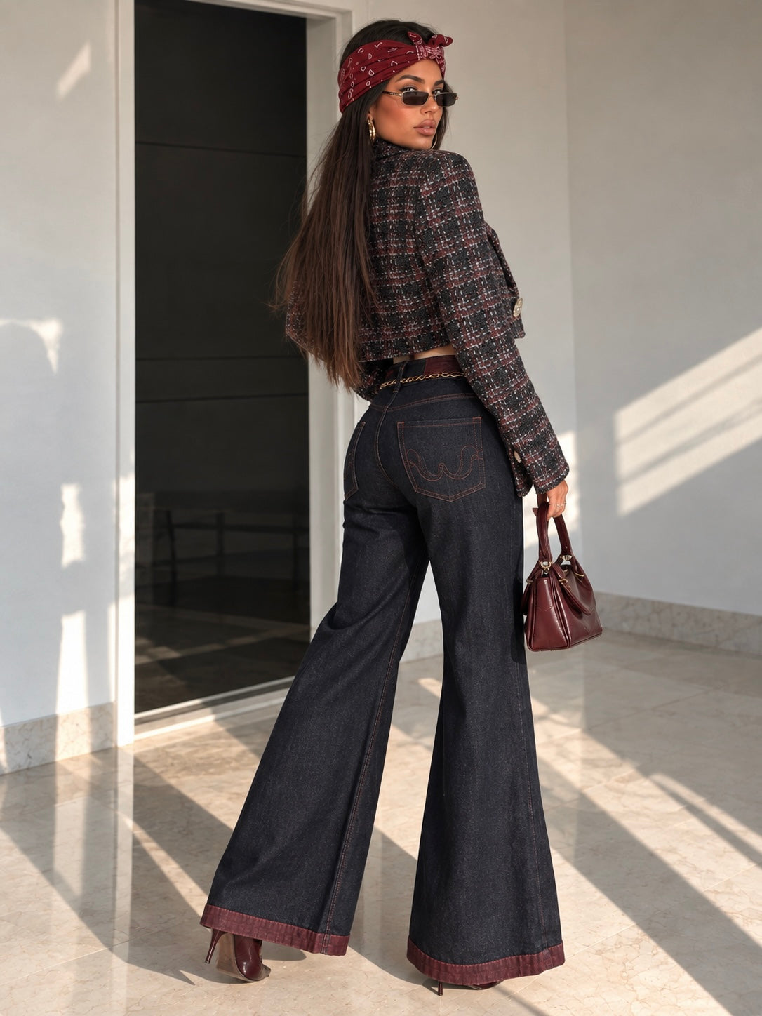 Gonna in tweed nero bordeaux - R.a. Boutique