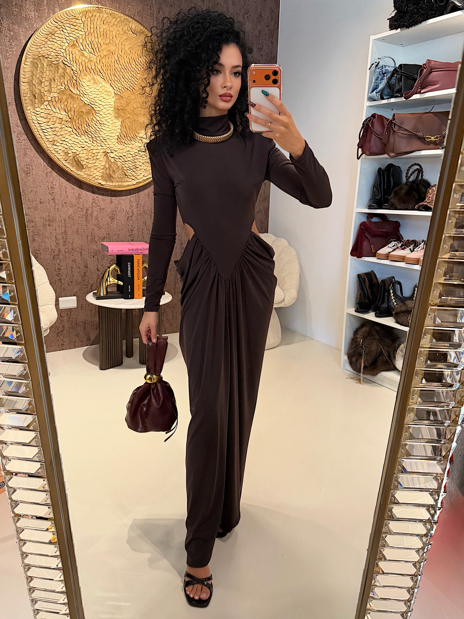 Abito lungo cut-out Caffè Elegance - R.a. Boutique