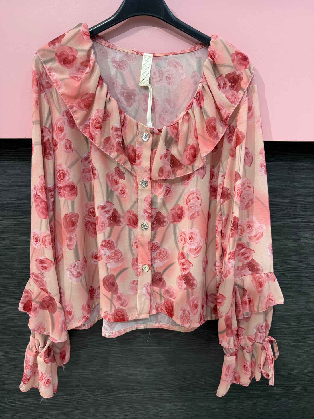 Camicia fiori con bottoni gioiello - R.a. Boutique