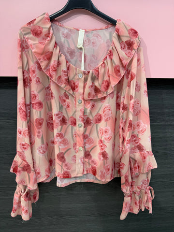 Camicia fiori con bottoni gioiello - R.a. Boutique