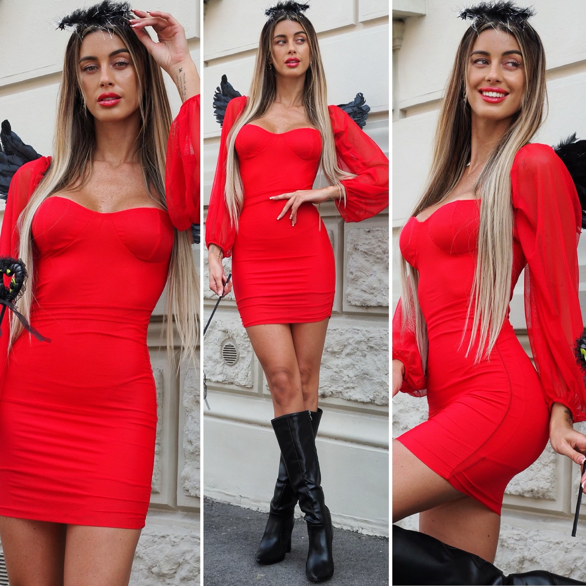 Abito rosso maniche velate (Diavoletta) - R.a. Boutique 