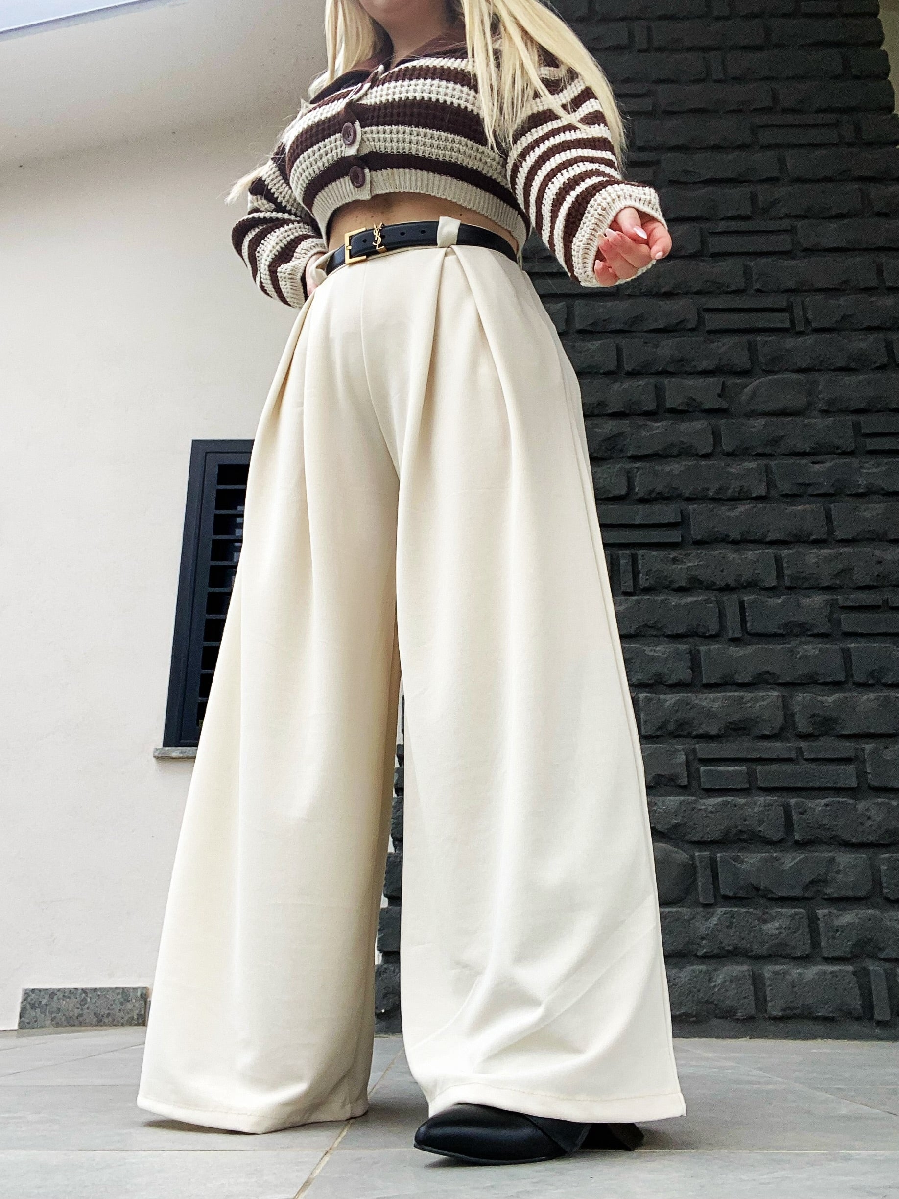 Pantalone palazzo beige - R.a. Boutique 