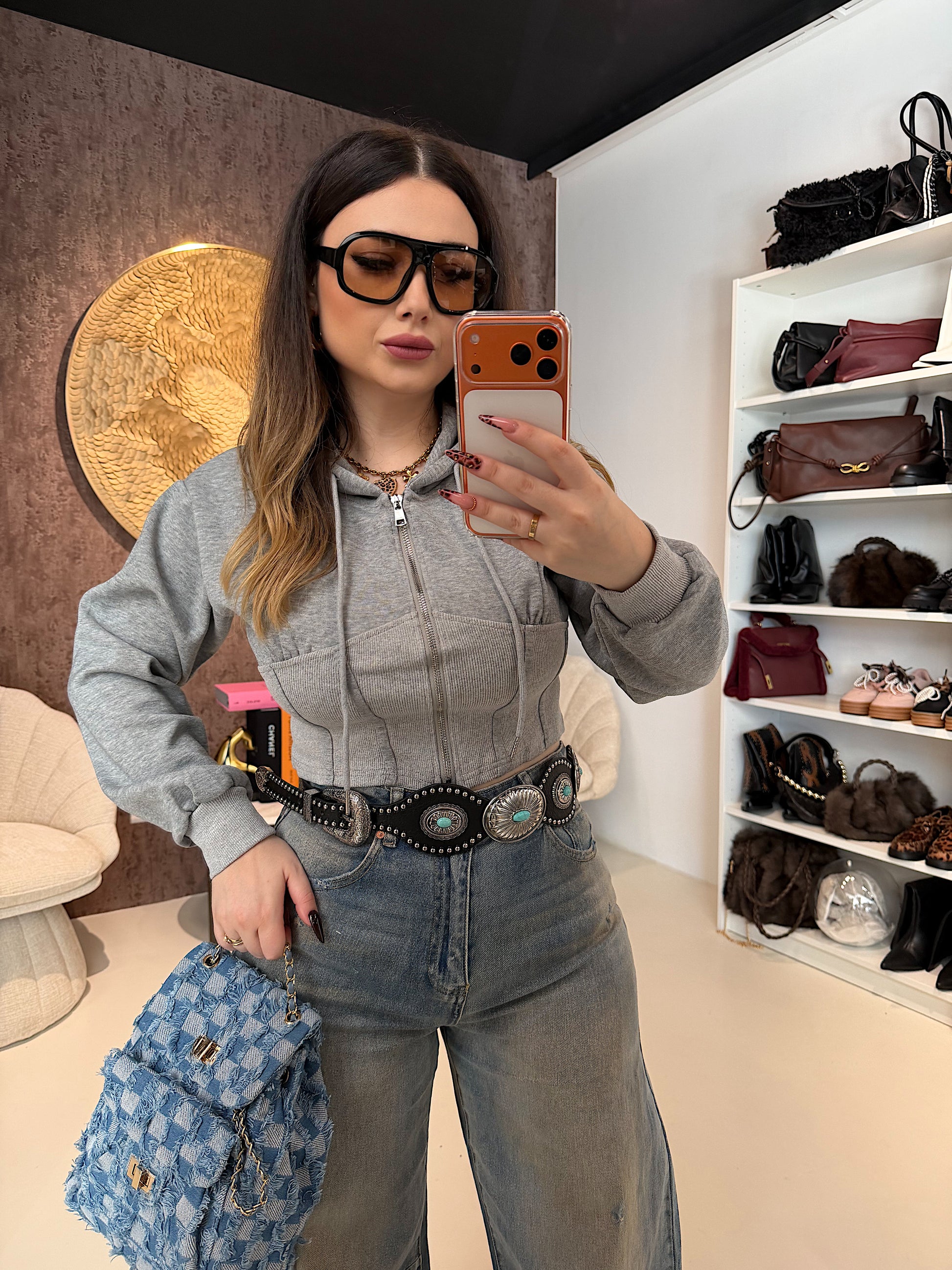 Felpa Cropped con zip e cappuccio - R.a. Boutique