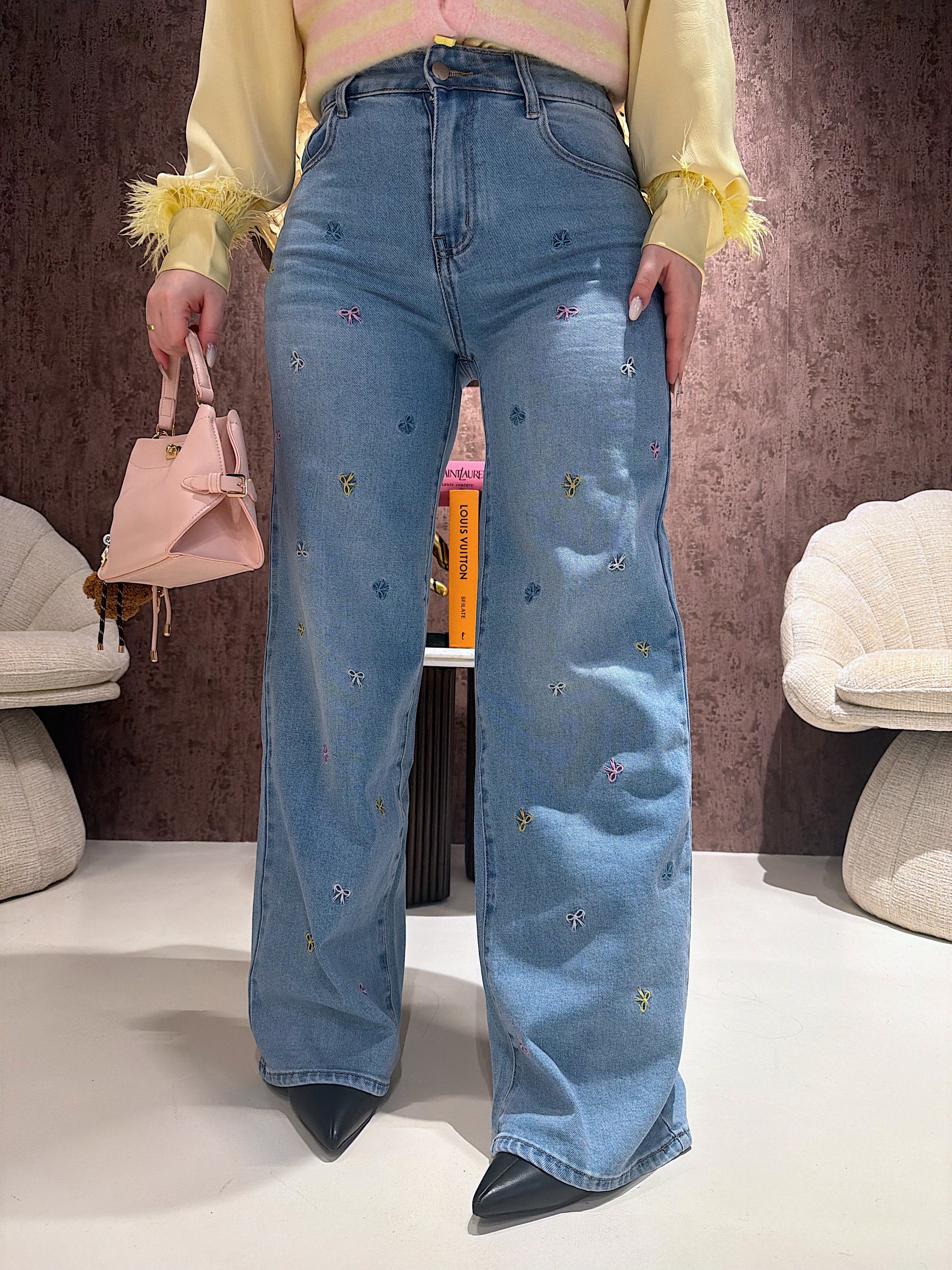 Jeans Blue Denim con Fiocchetti Ricamati - R.a. Boutique