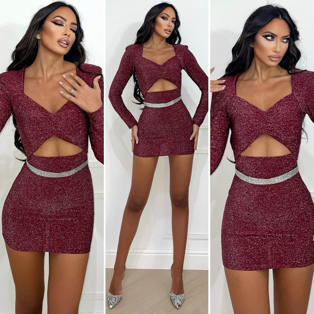 Abito bordeaux con spacco - R.a. Boutique