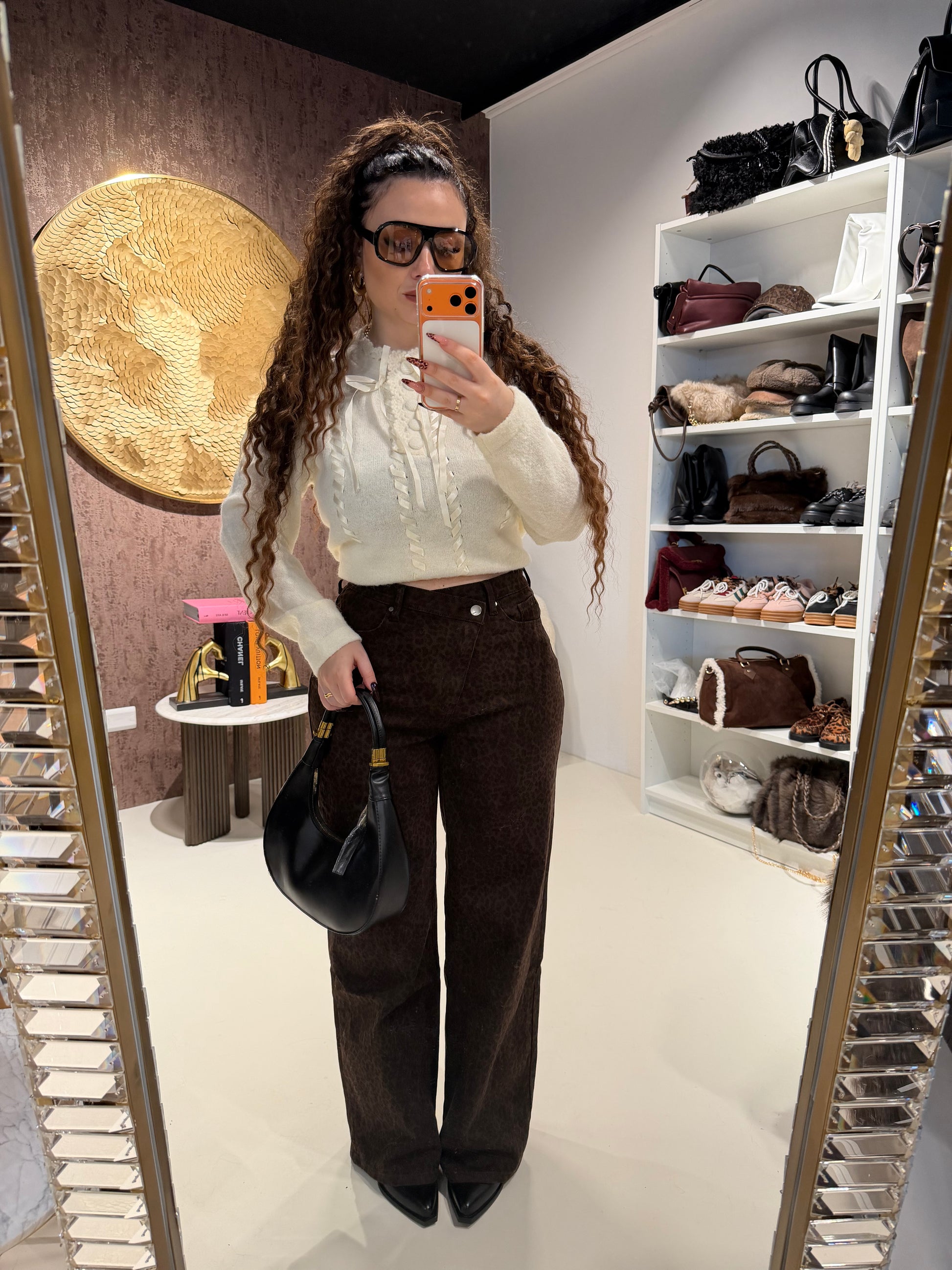 Jeans Wide Leg Animal Brown - R.a. Boutique