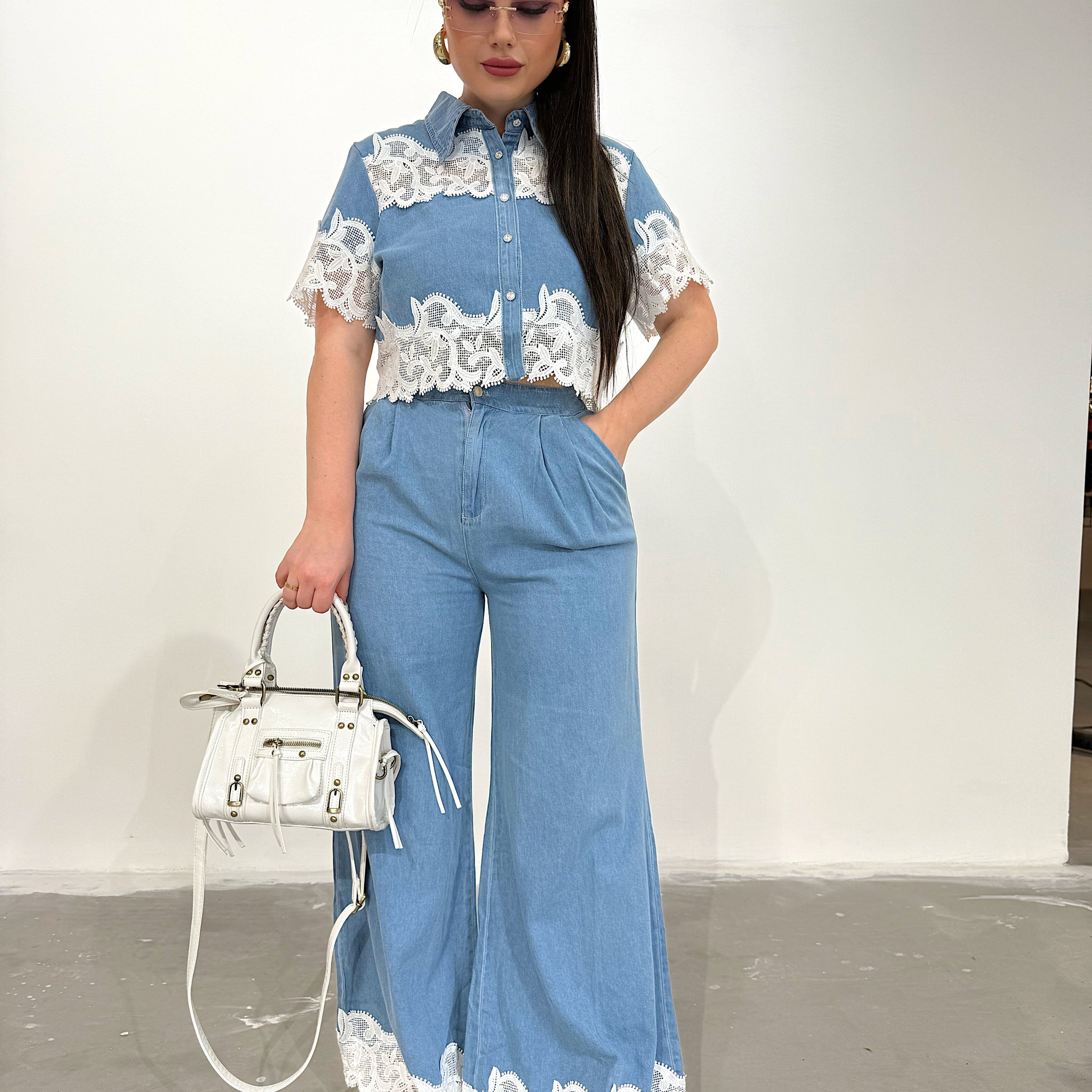 Set camicia e jeans con pizzo - R.a. Boutique