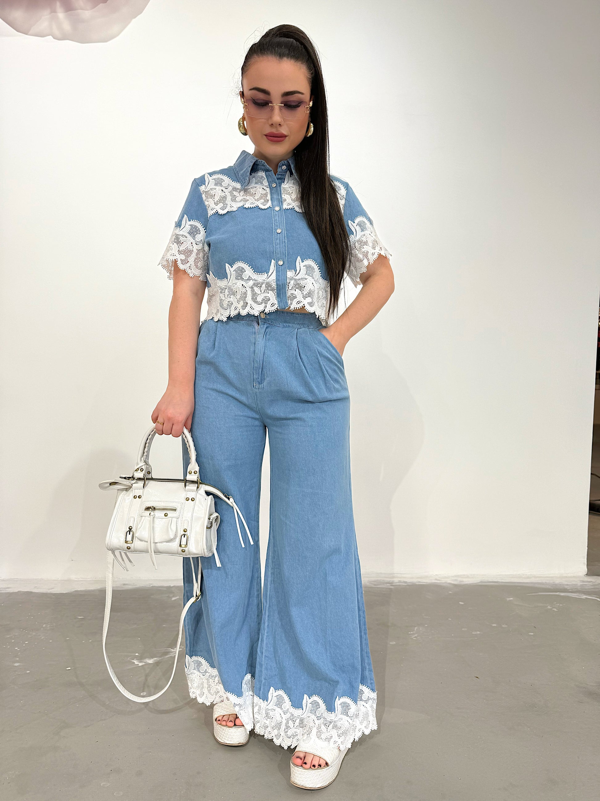 Set camicia e jeans con pizzo - R.a. Boutique