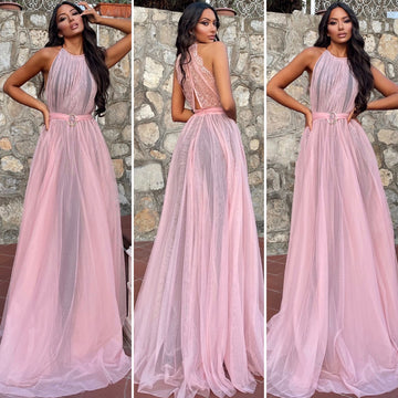 Abito da cerimonia in tulle con cinta Rosa - R.a. Boutique 