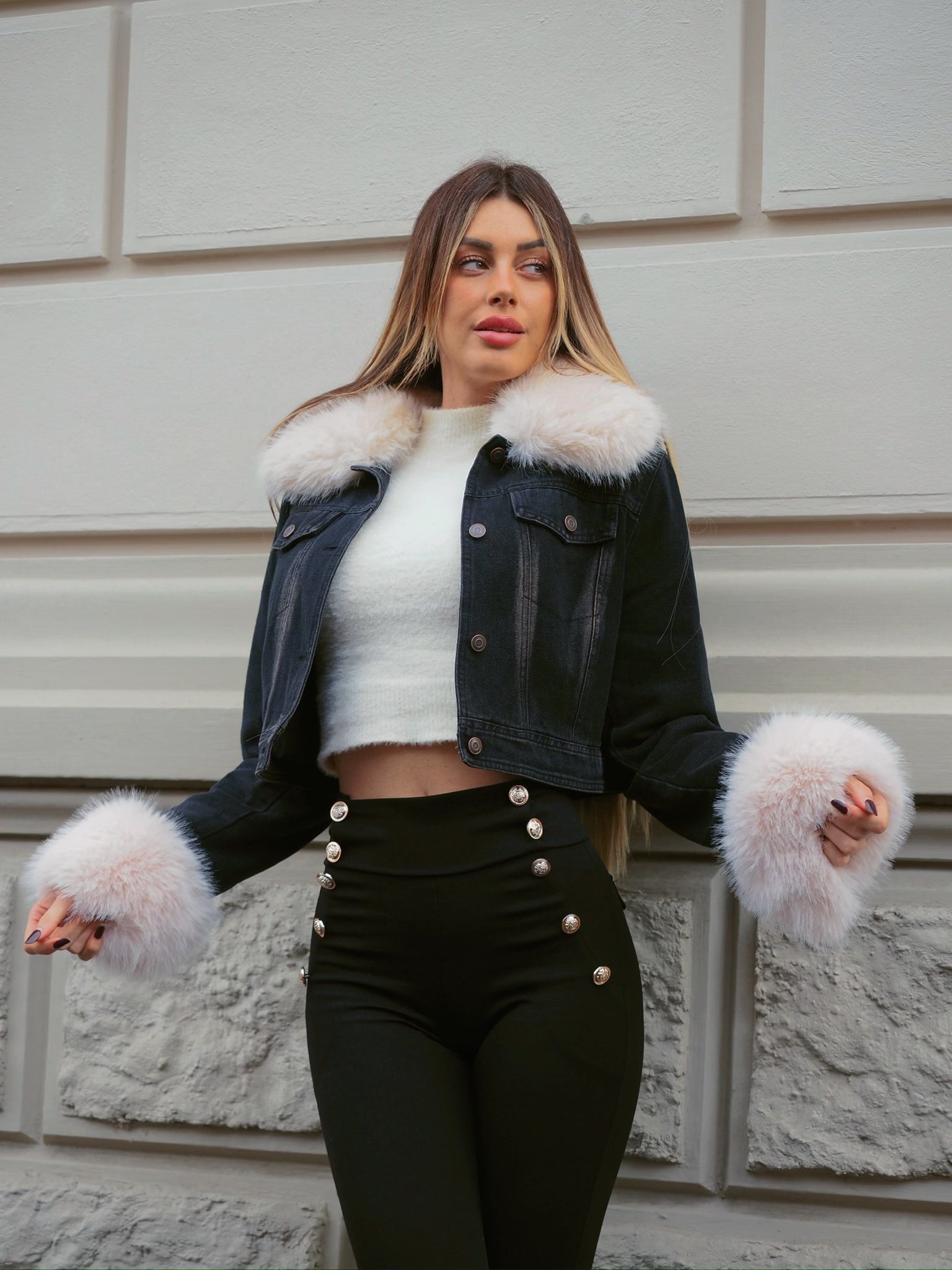 Giaccone in jeans con pelo - R.a. Boutique 