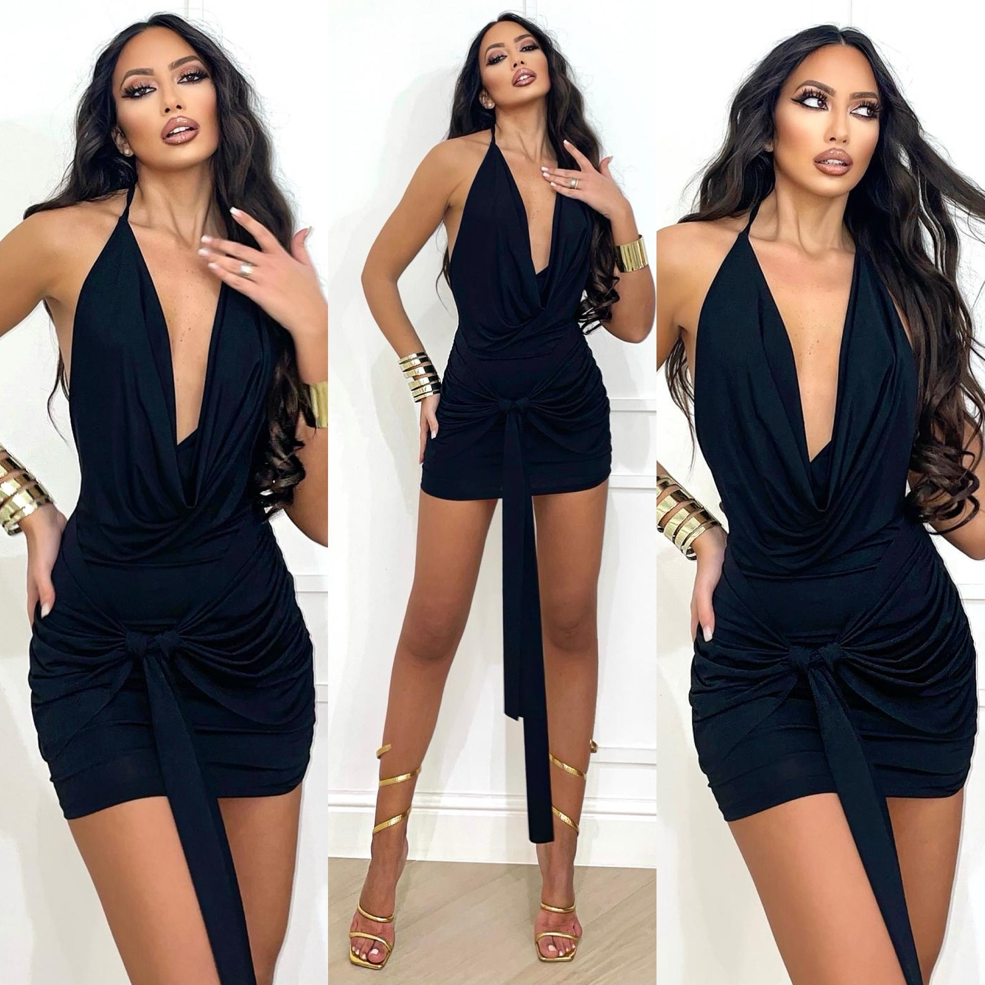 Abito nero schiena nuda e nodo - R.a. Boutique