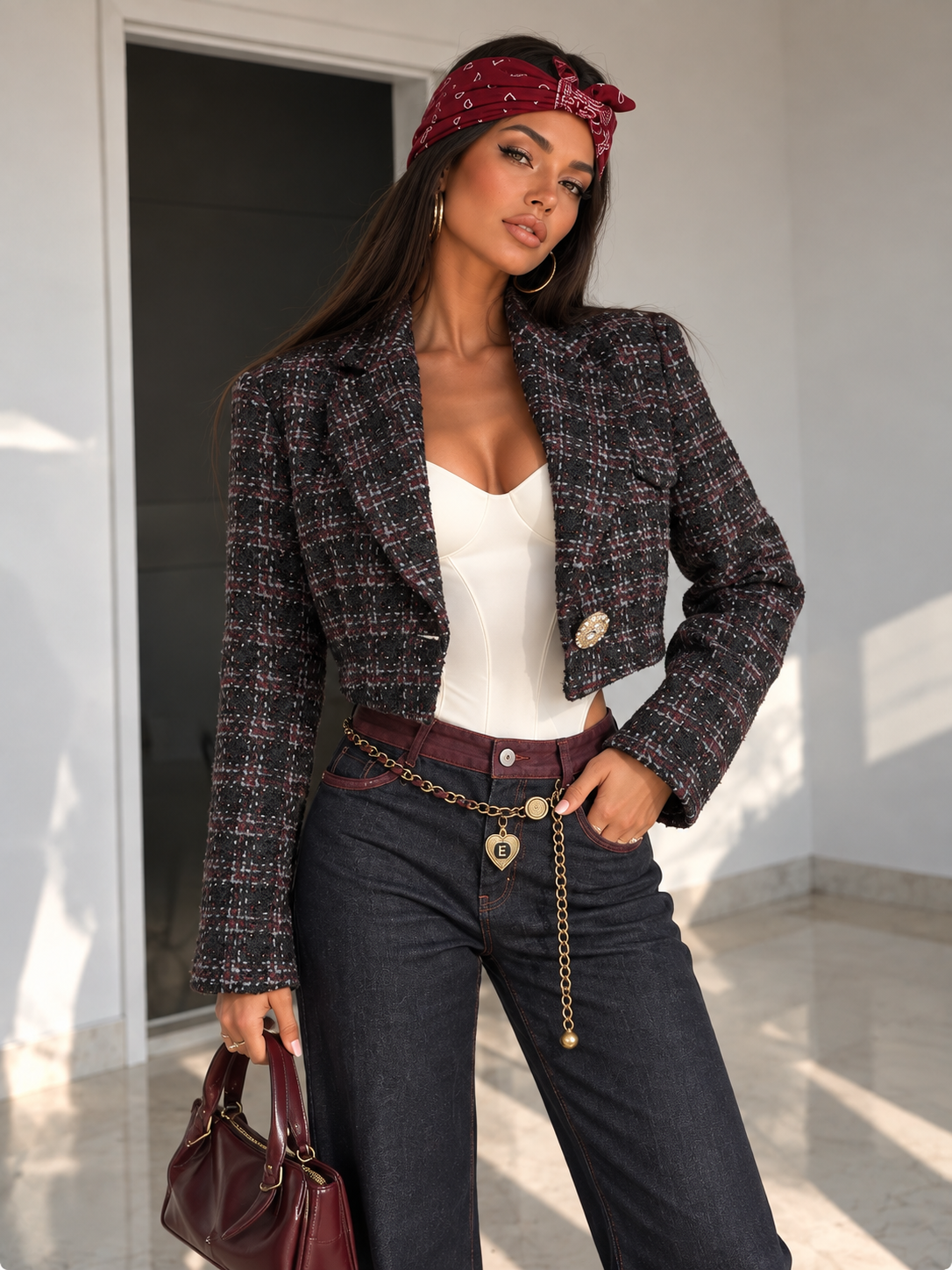 Gonna in tweed nero bordeaux - R.a. Boutique