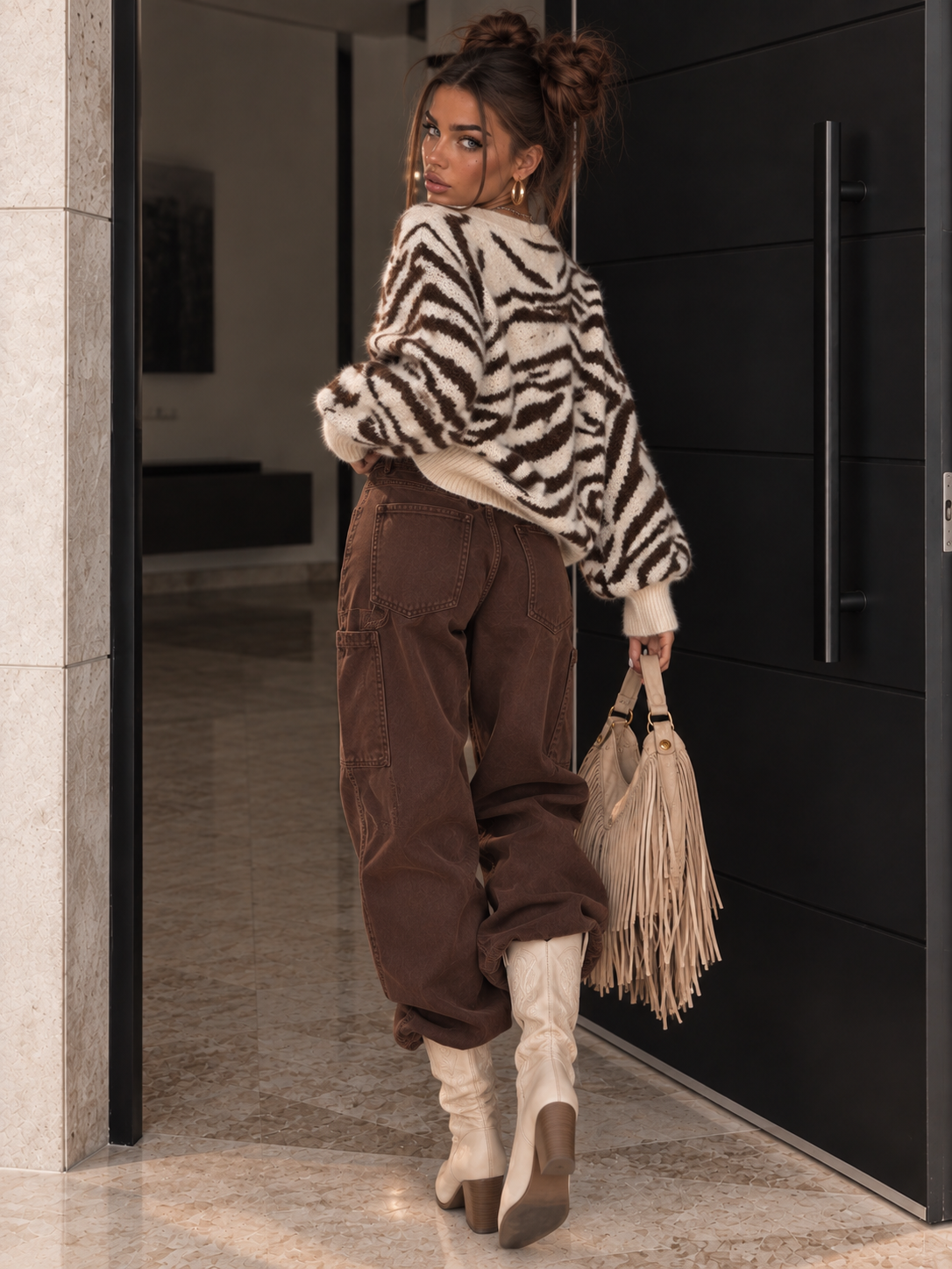 Cardigan Zebrato Panna e Marrone - R.a. Boutique