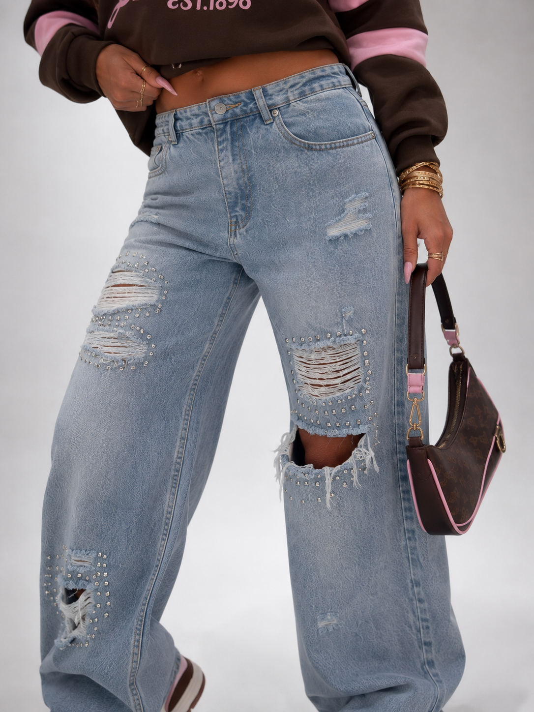 Jeans Wide Leg Strappi e Borchie - R.a. Boutique