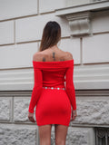 Abito in maglia rosso scollo a barca - R.a. Boutique 