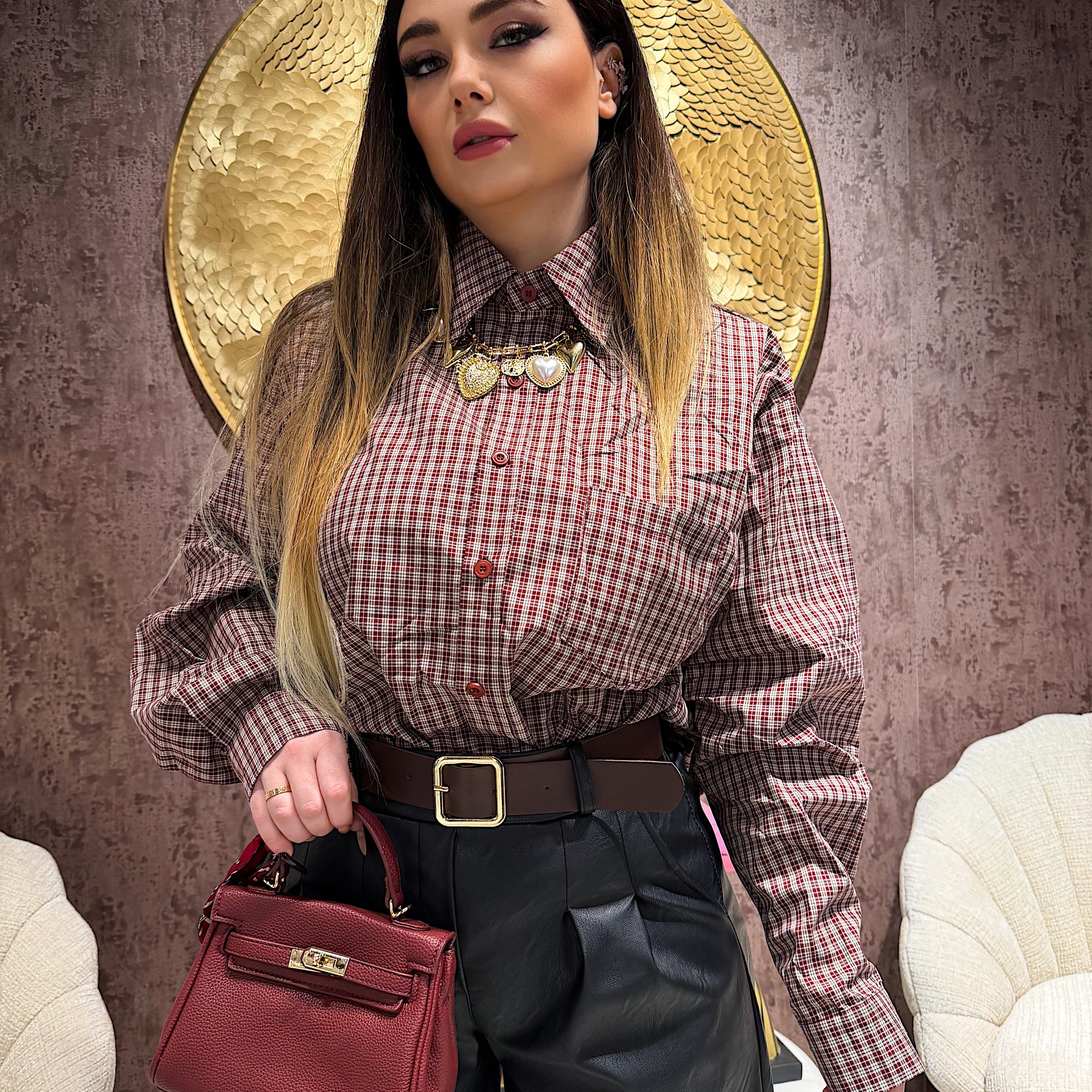 Camicia over a quadri spalle bombate - R.a. Boutique