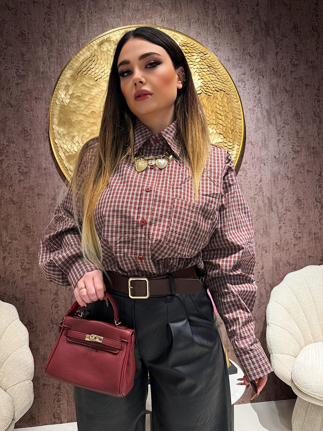 Camicia over a quadri spalle bombate - R.a. Boutique