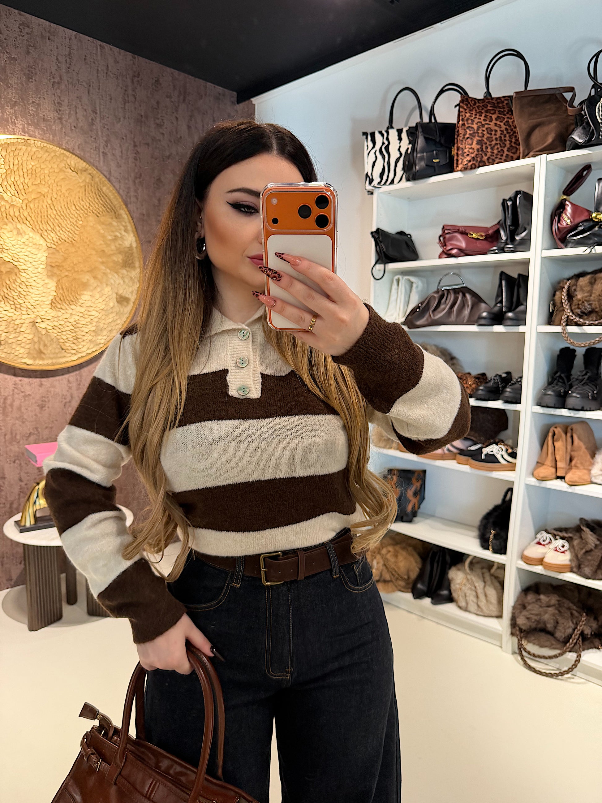 Maglioncino a righe con colletto - R.a. Boutique