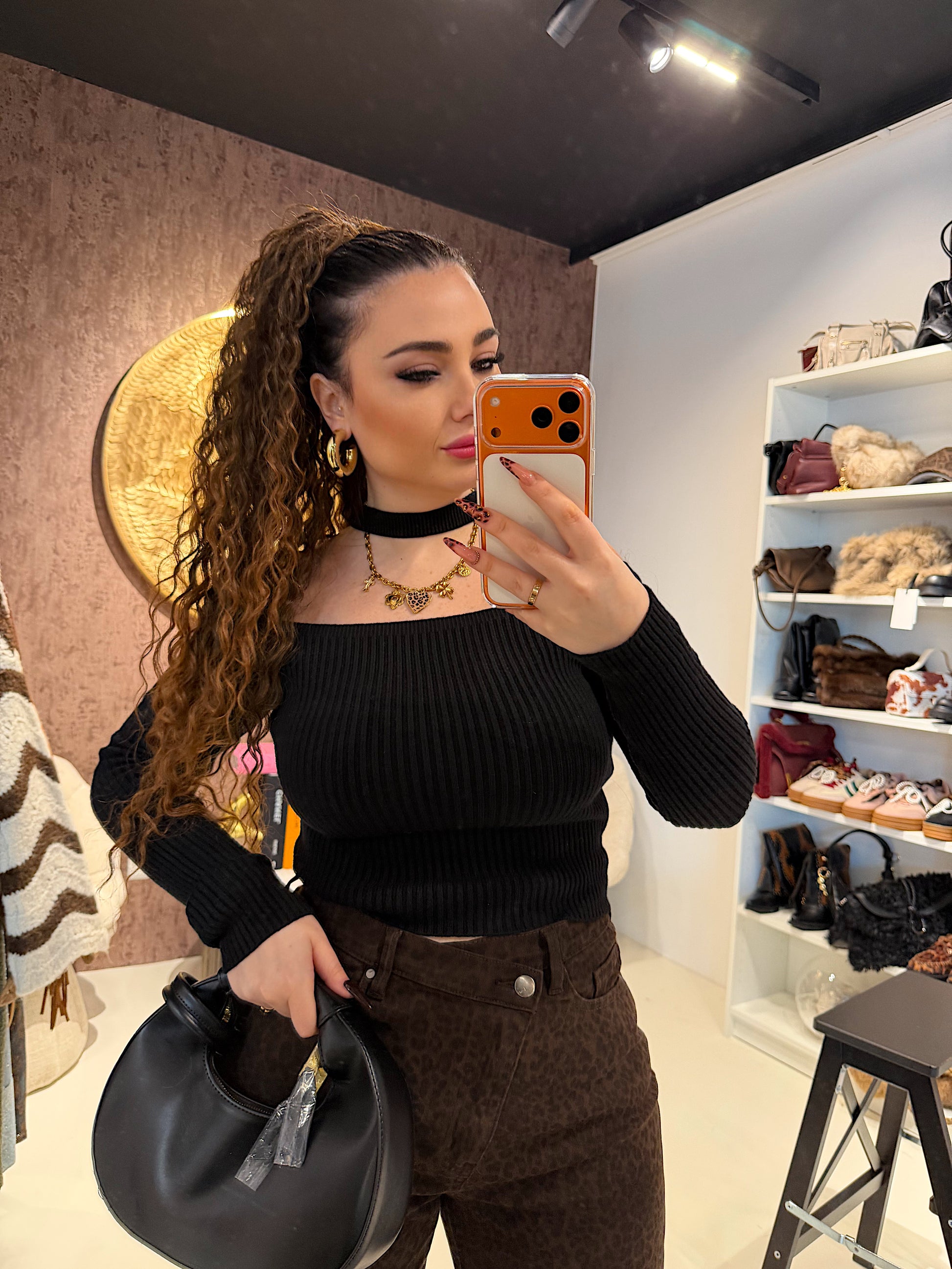 Maglia a costine con choker - R.a. Boutique