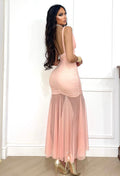 Abito lungo con gonna in velo rosa - R.a. Boutique