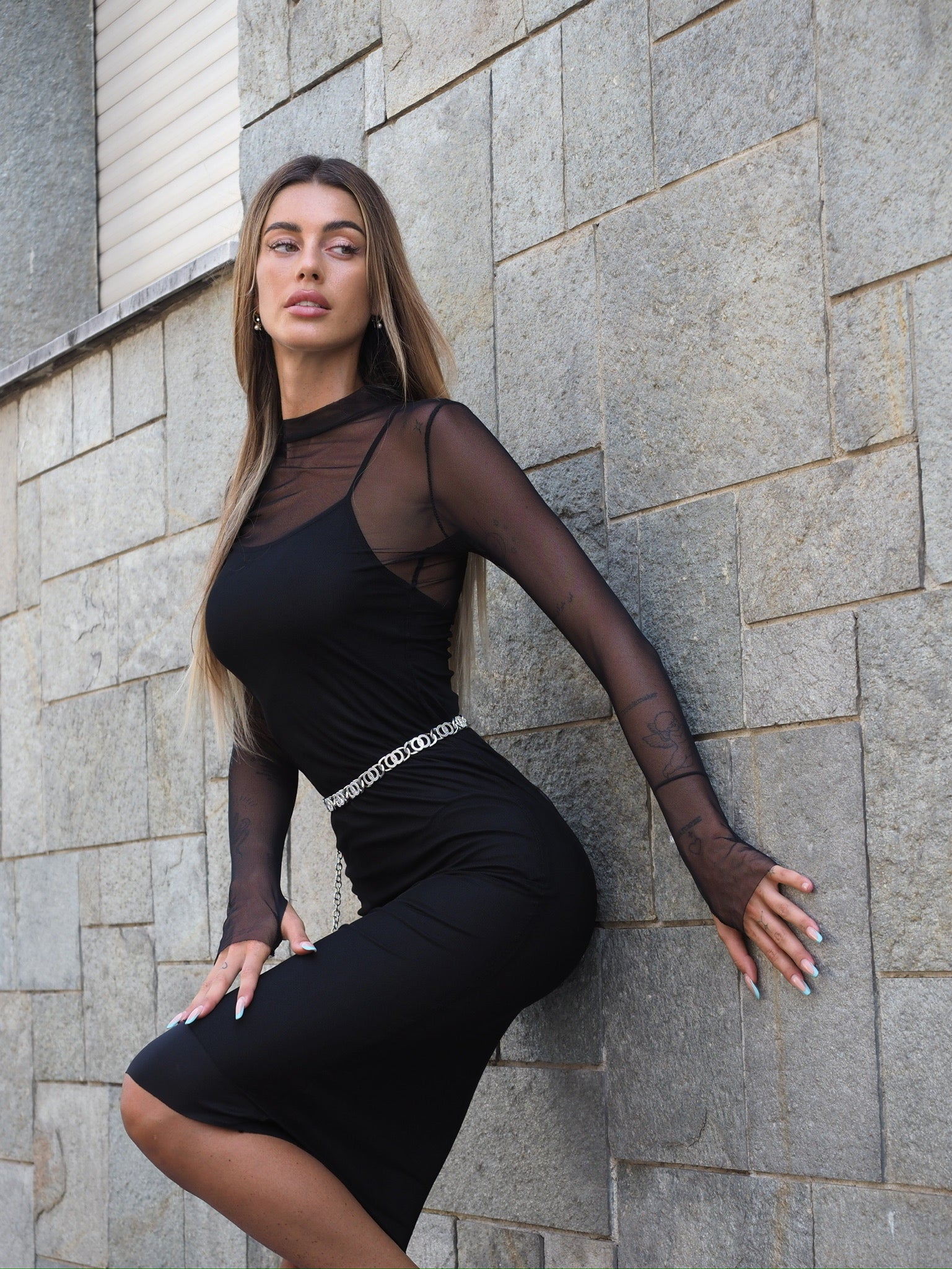 Abito midi in velo nero - R.a. Boutique 
