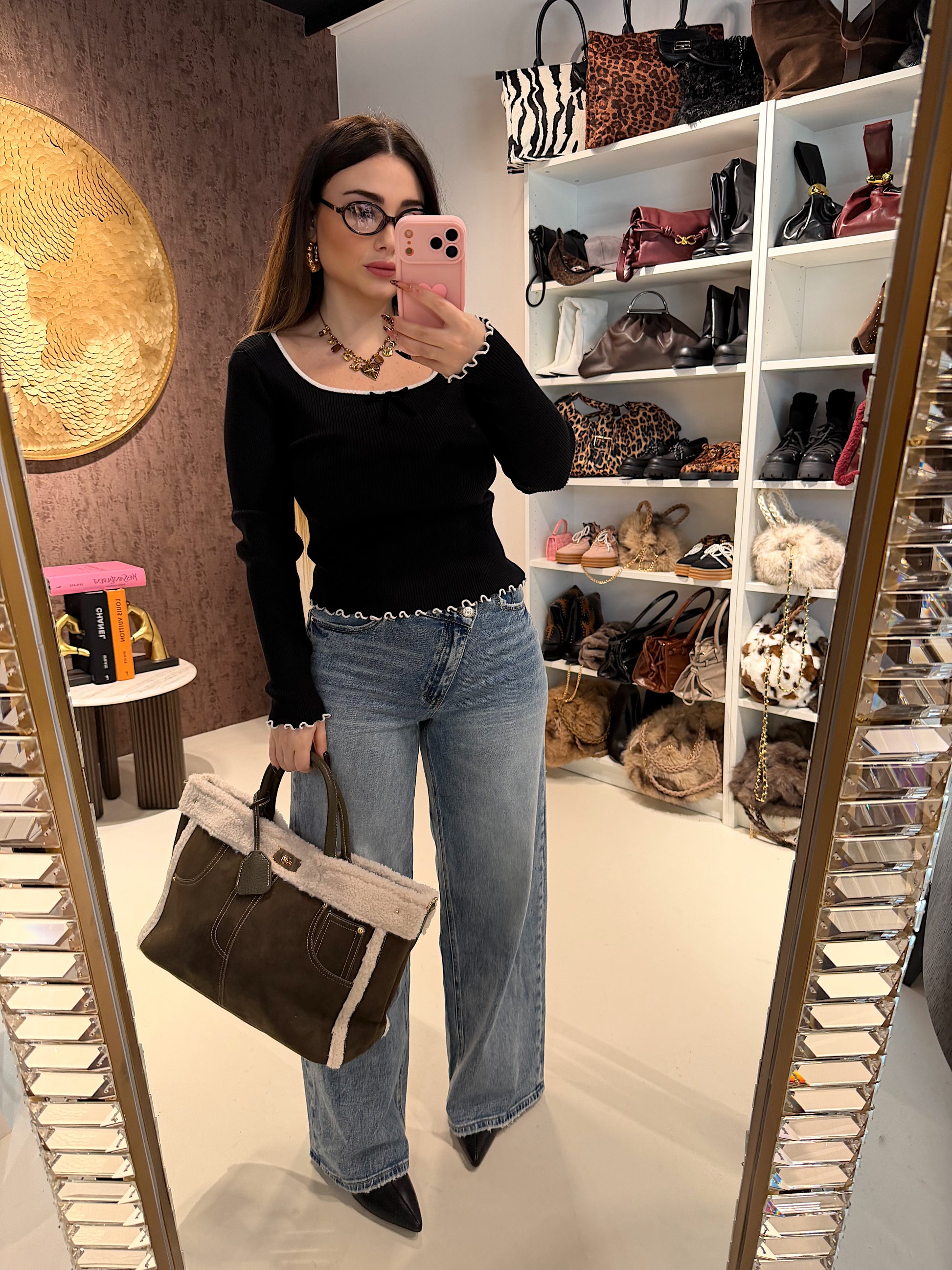 Maglioncino con scollo fiocchettino e rouge - R.a. Boutique