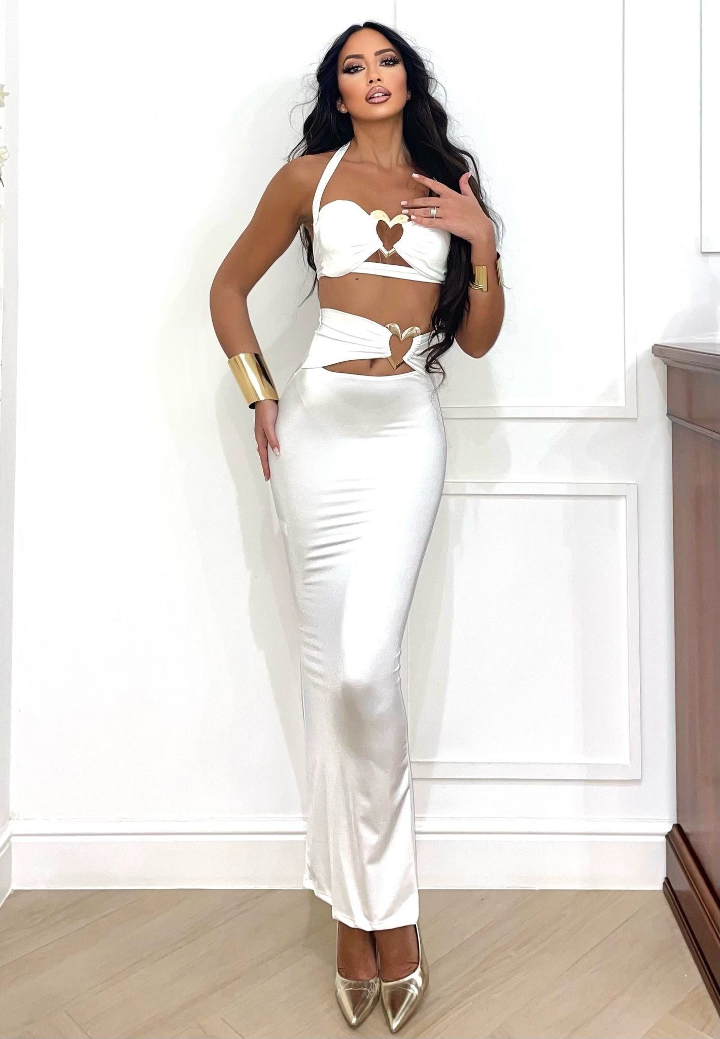 Completo top e gonna con cuori bianco - R.a. Boutique
