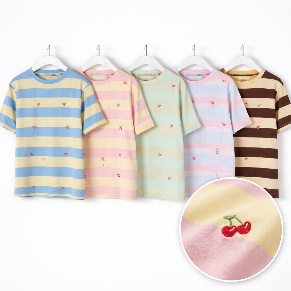 T-Shirt a righe con ciliegie
