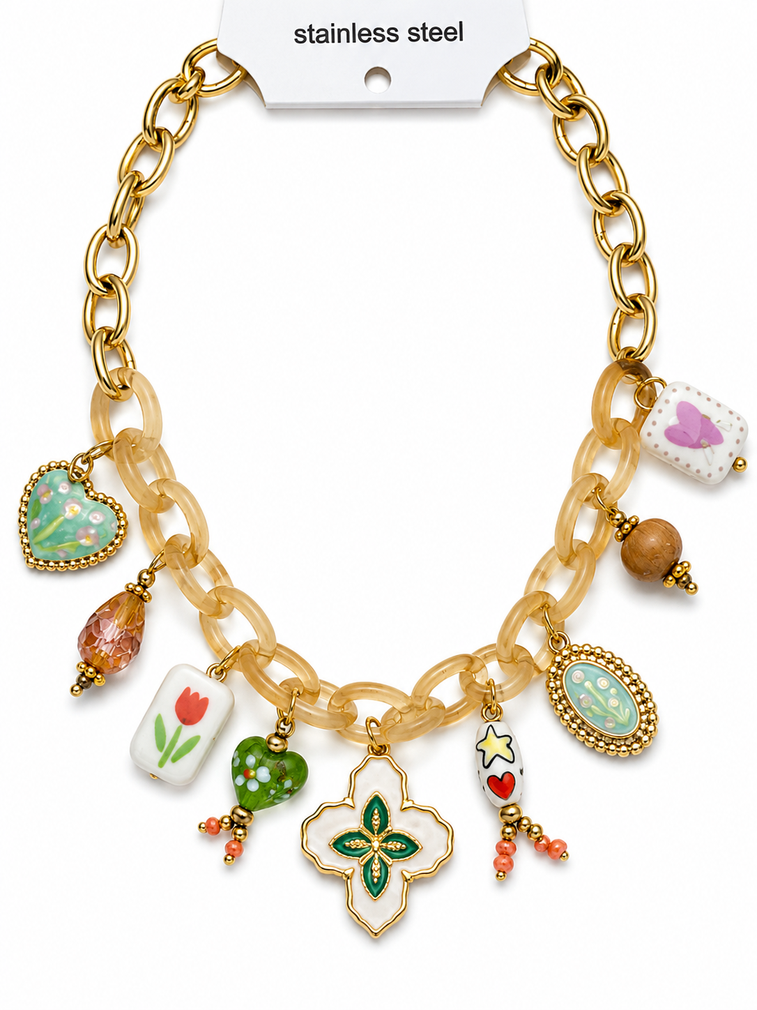 Collana Quadrifoglio Verde con catena ambrata - R.a. Boutique