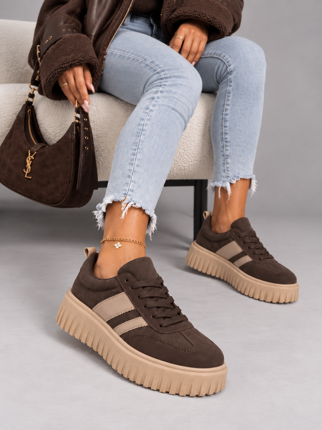 Sneakers Platform Mocha con Dettagli Beige - R.a. Boutique