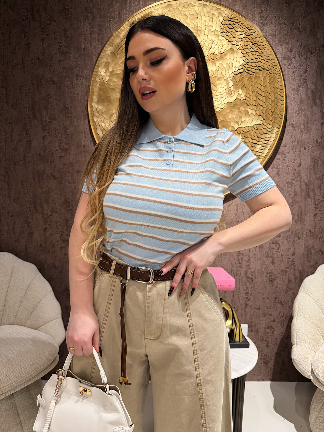 Polo in Maglia a Righe con colletto vari colori - R.a. Boutique