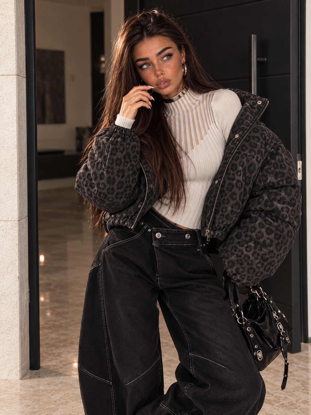 Maglia a Costine con Collo Alto e Trasparenze - R.a. Boutique