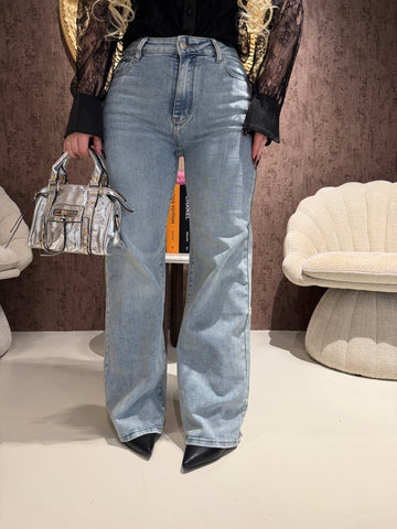 Jeans Basic Wide Leg Denim Chiaro - R.a. Boutique