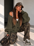 Cardigan in maglia con polsino Verde Militare - R.a. Boutique