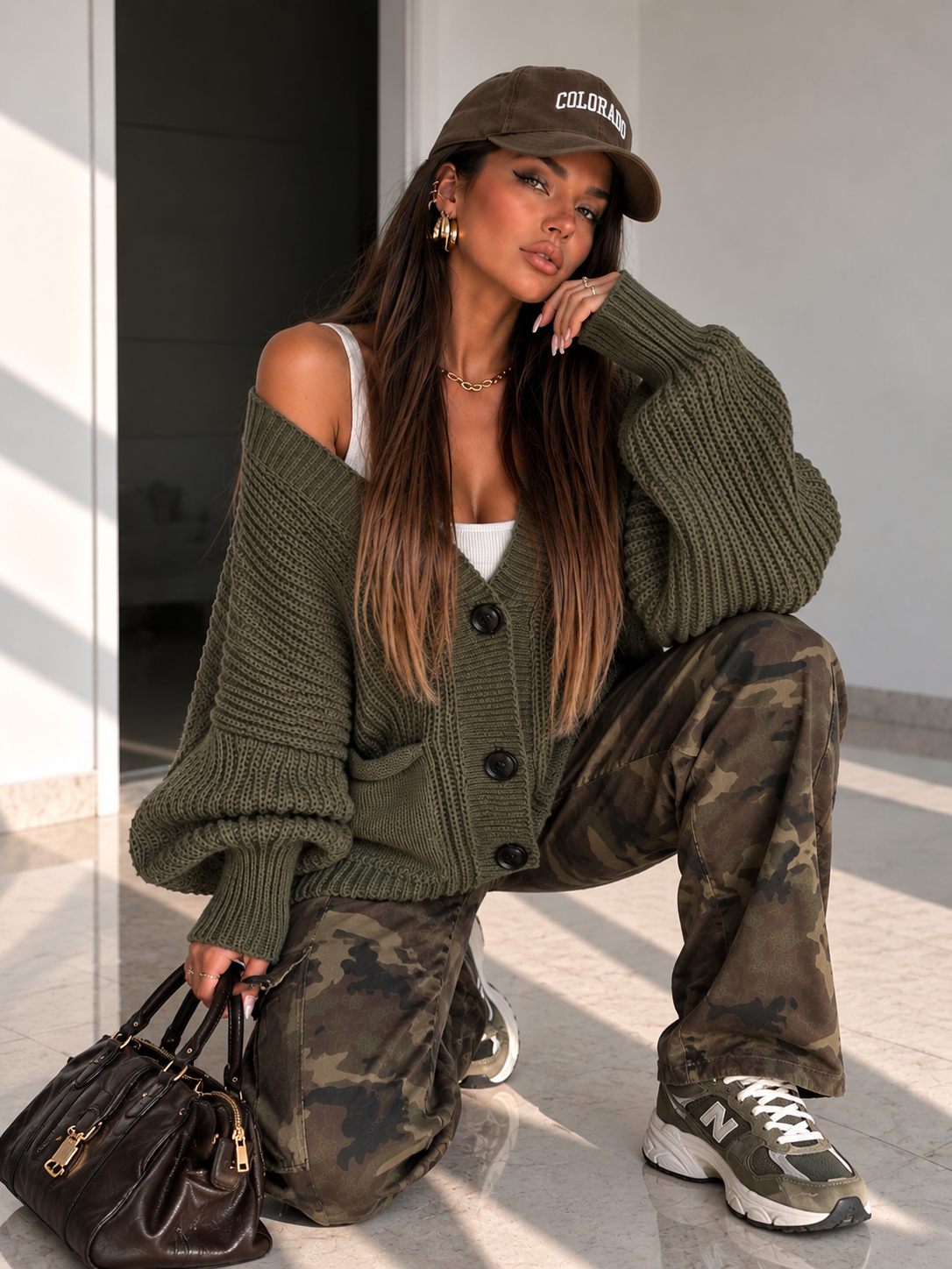 Cardigan in maglia con polsino Verde Militare - R.a. Boutique
