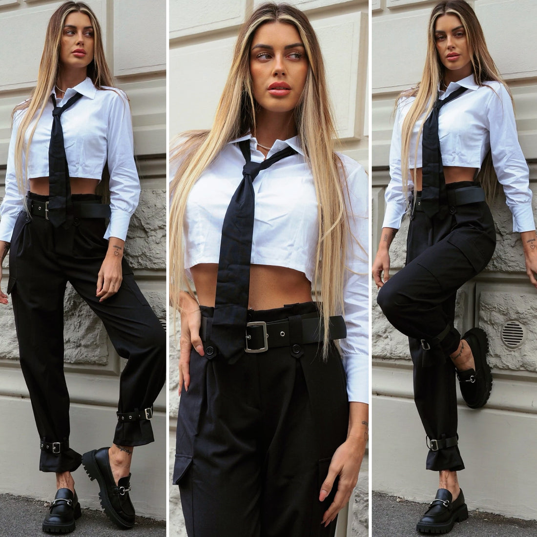 Pantalone nero con cinghie - R.a. Boutique 