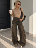 Jeans Gioiello Flower Marrone Washed - R.a. Boutique